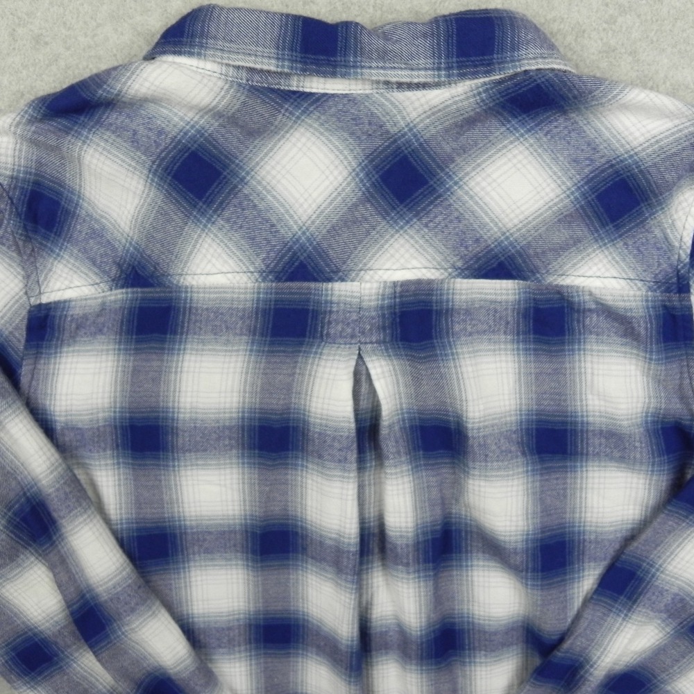 Boston Traders Flannel Shirt Top Womens Medium Button Up Blue Plaid Long Sleeve - Picture 10 of 10